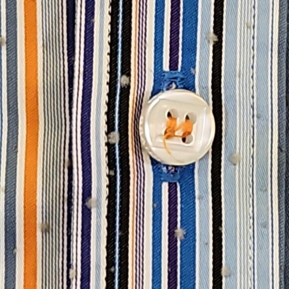 Brandolini Dress Shirt Men's XXL Blue Orange Stripe Long Sleeve Textured EUC - Picture 7 of 16